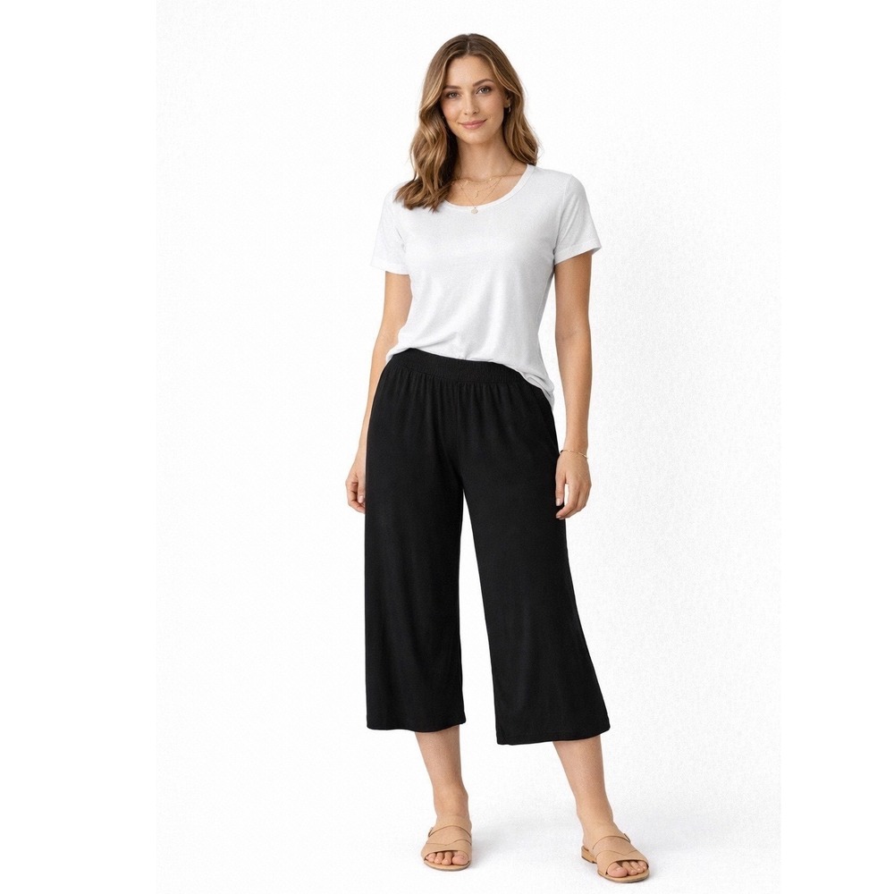 Anrabess‎ Wide Leg Cropped Pants Black Linen Rayon Blend Size Small Grunge
